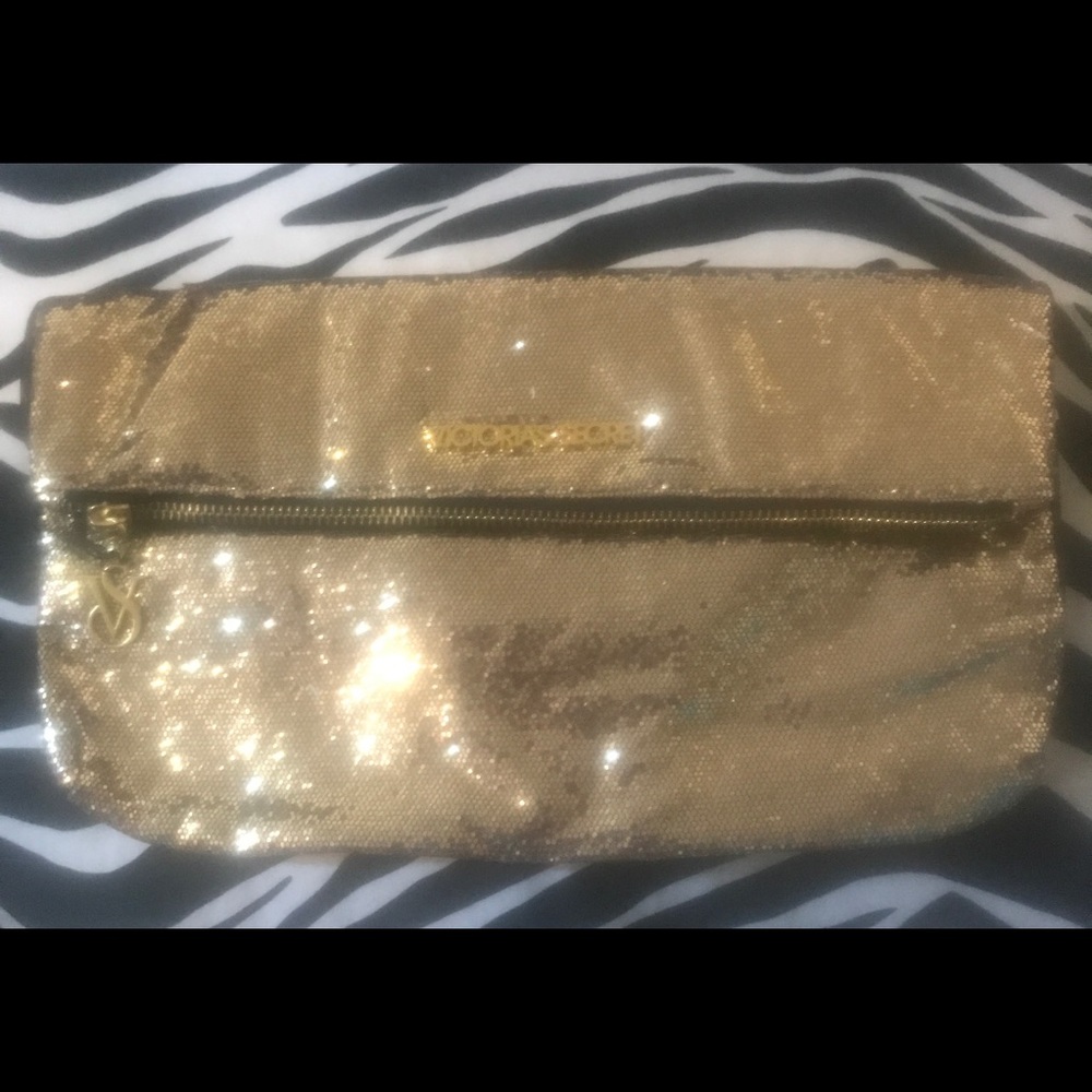 Victoria Secret Gold Glitter Fold Over Clutch